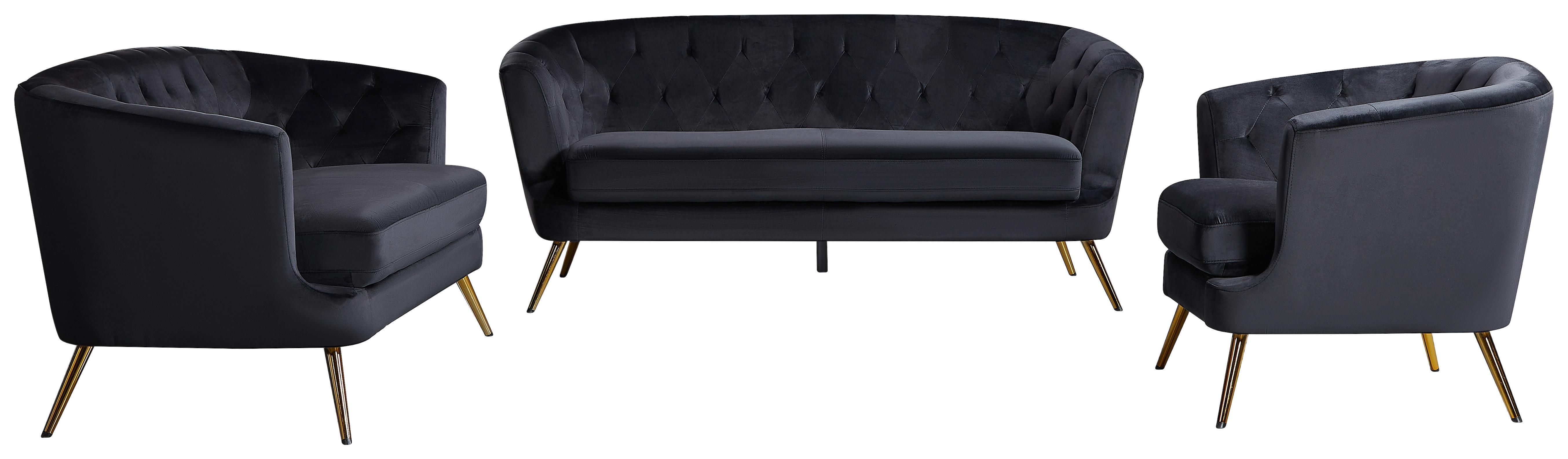 3-Sitzer-Sofa Lita Schwarz B: 183 cm - Dunkelgrün/Goldfarben, MODERN, Textil/Metall (183/78/83cm) - Ti'me