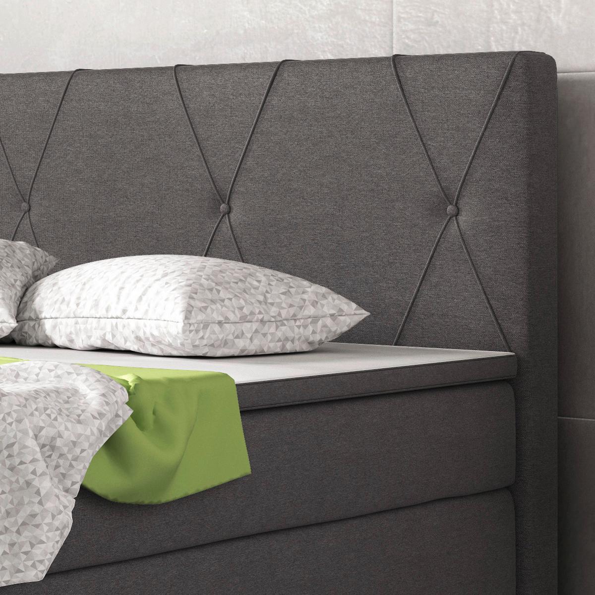 Boxspringbett Mit Topper 180x200 Cm Boston F - Anthrazit/Silberfarben, KONVENTIONELL, Textil (180/200cm) - MID.YOU