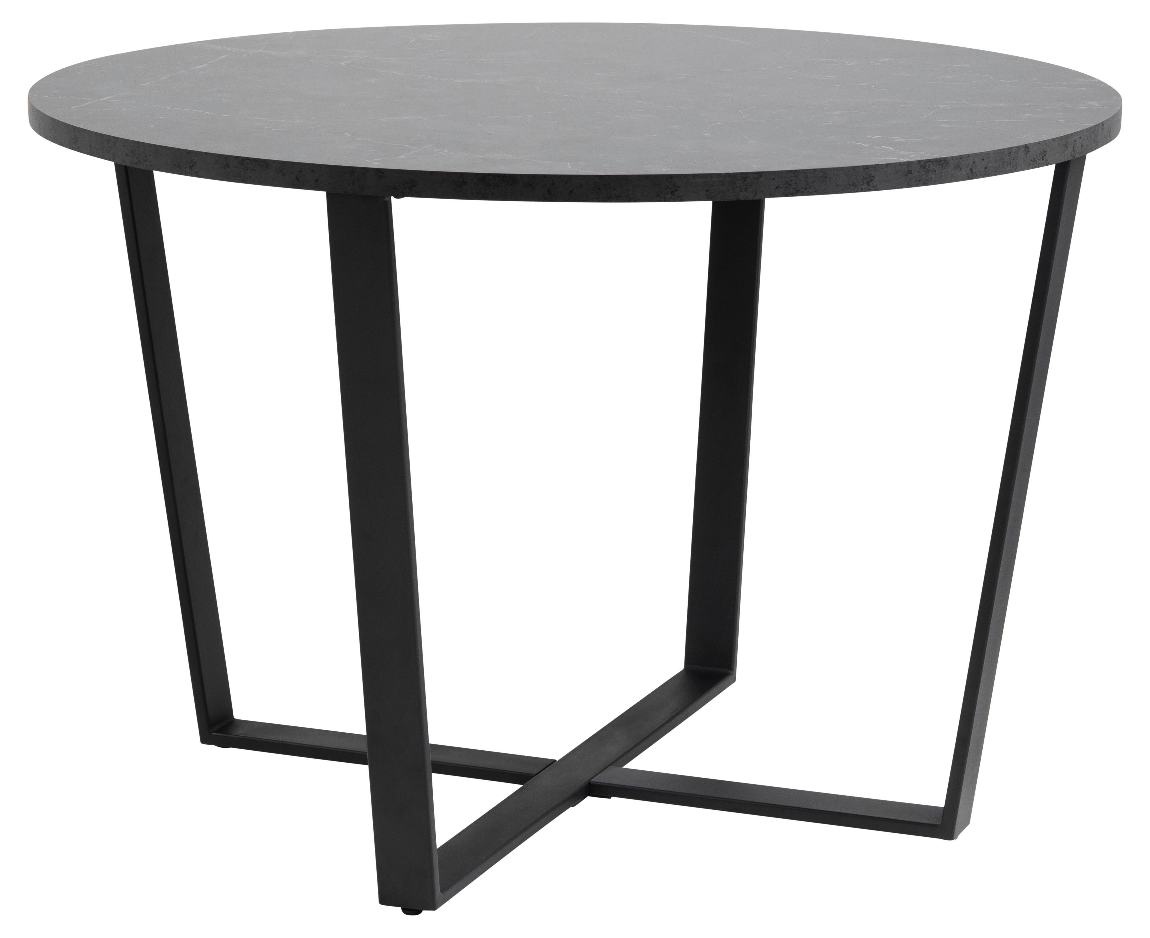 Esstisch Rund Amble Ø 110 cm Marmor Dekor Schwarz - Schwarz, Basics, Holzwerkstoff/Metall (110/75cm)