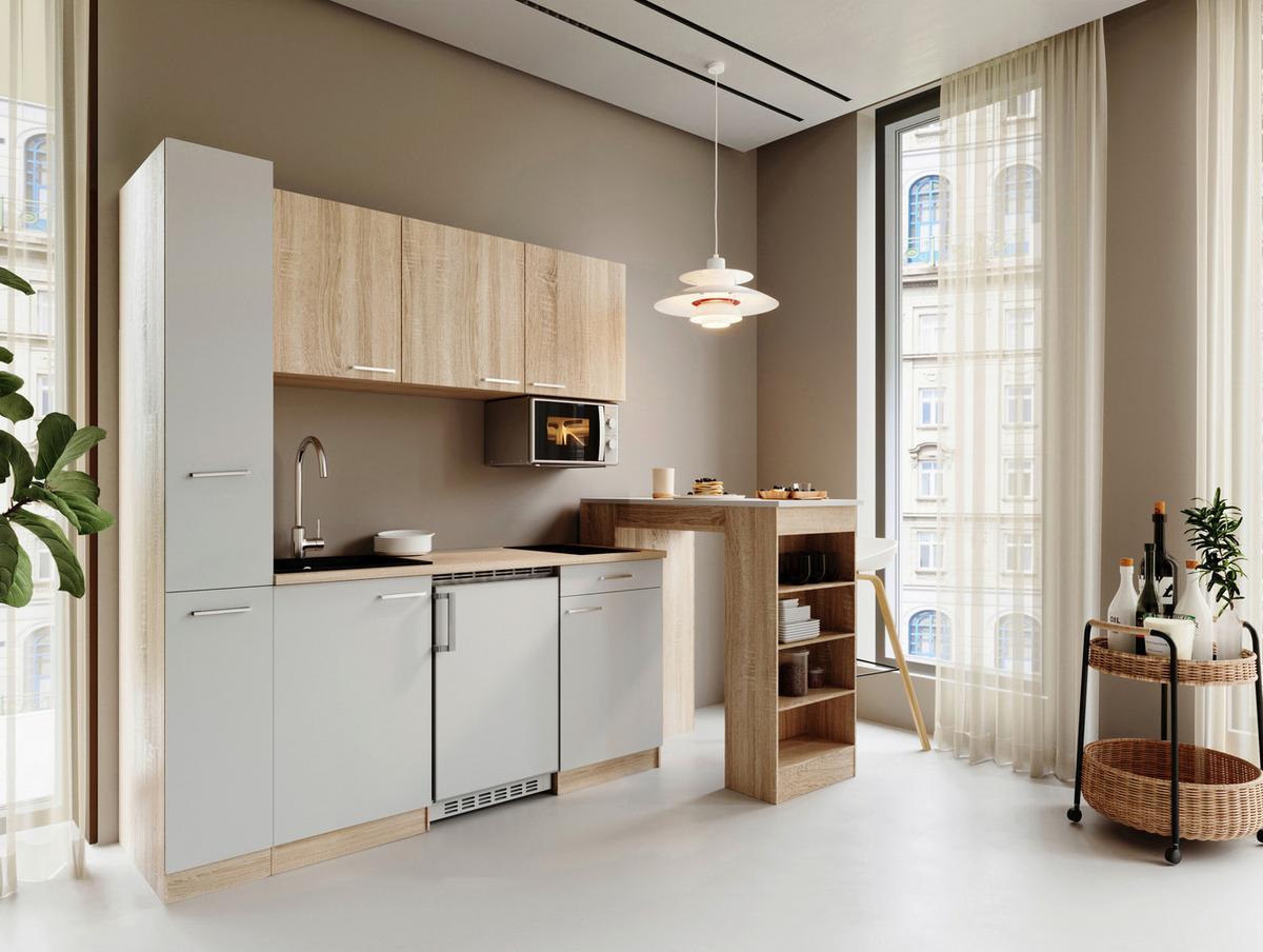 Küchenblock Ingrid Weiß/Eichefarben B: 180cm - Eichefarben/Weiß, Design, Holzwerkstoff (180cm) - Respekta