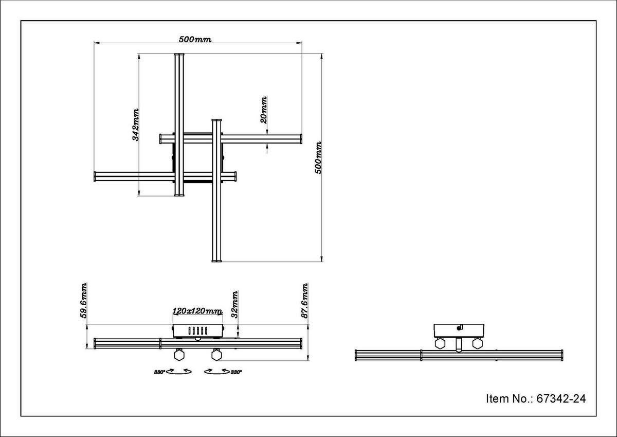 LED-DECKENLEUCHTE 67342-24 KIRINA - Schwarz/Weiß, Design, Kunststoff (50/50/8,8cm) - Globo