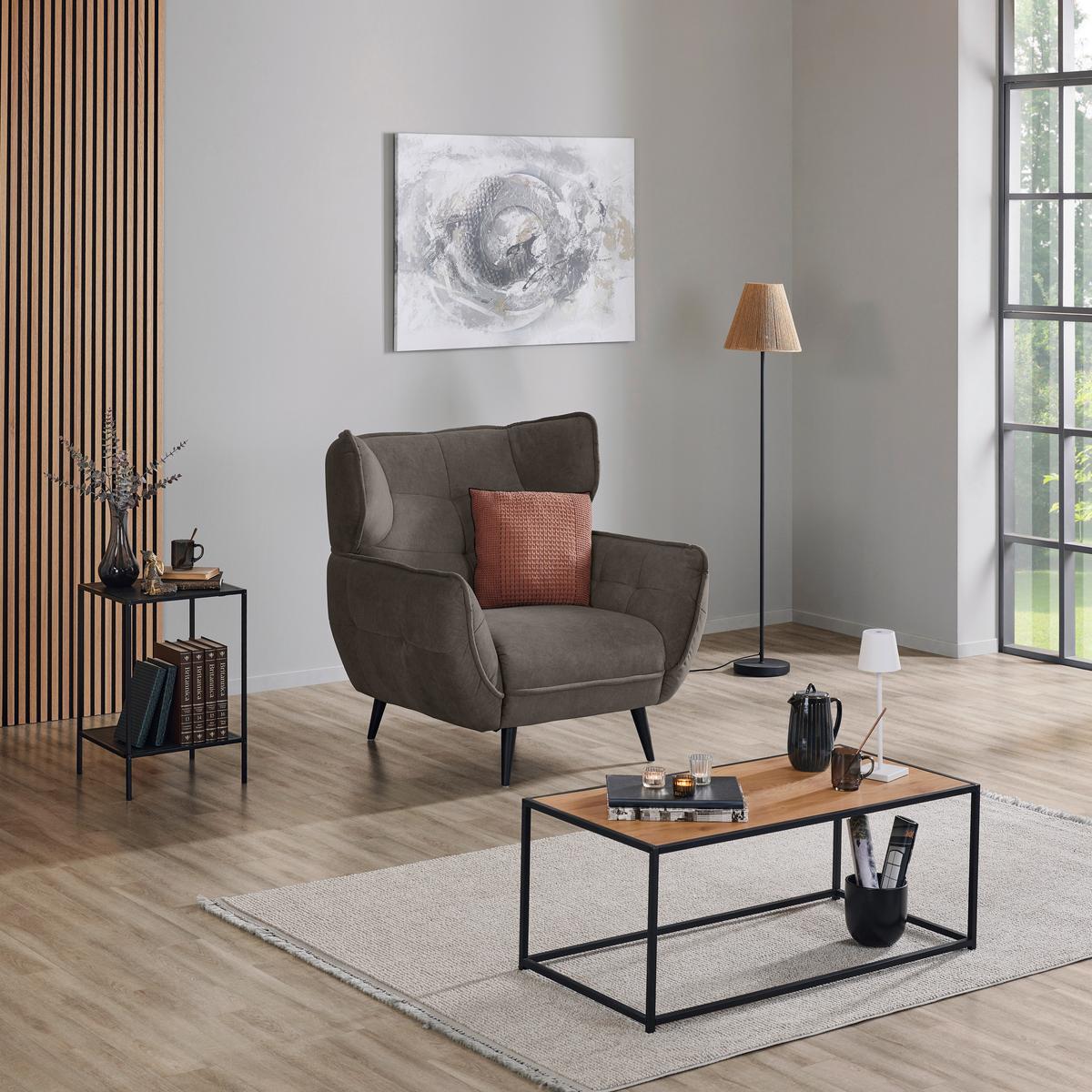Kreslo ušiak PESCARA, hnedá - hnedá/čierna, Modern, textil (103/105/98cm)
