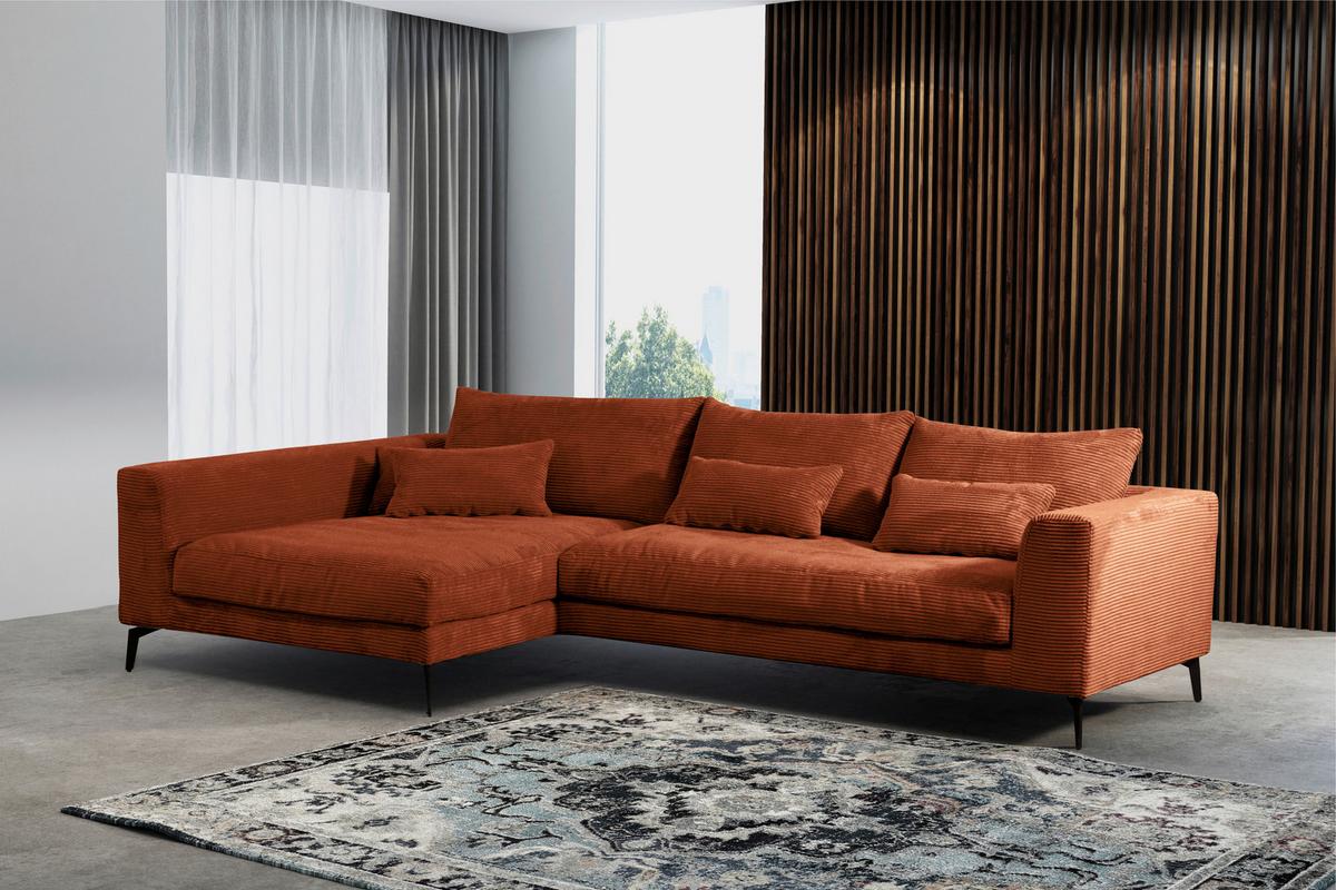 Ecksofa Berlin Cord Kupferfarben 172x313 Cm - Schwarz/Kupferfarben, Design, Textil (172/313cm) - Livetastic