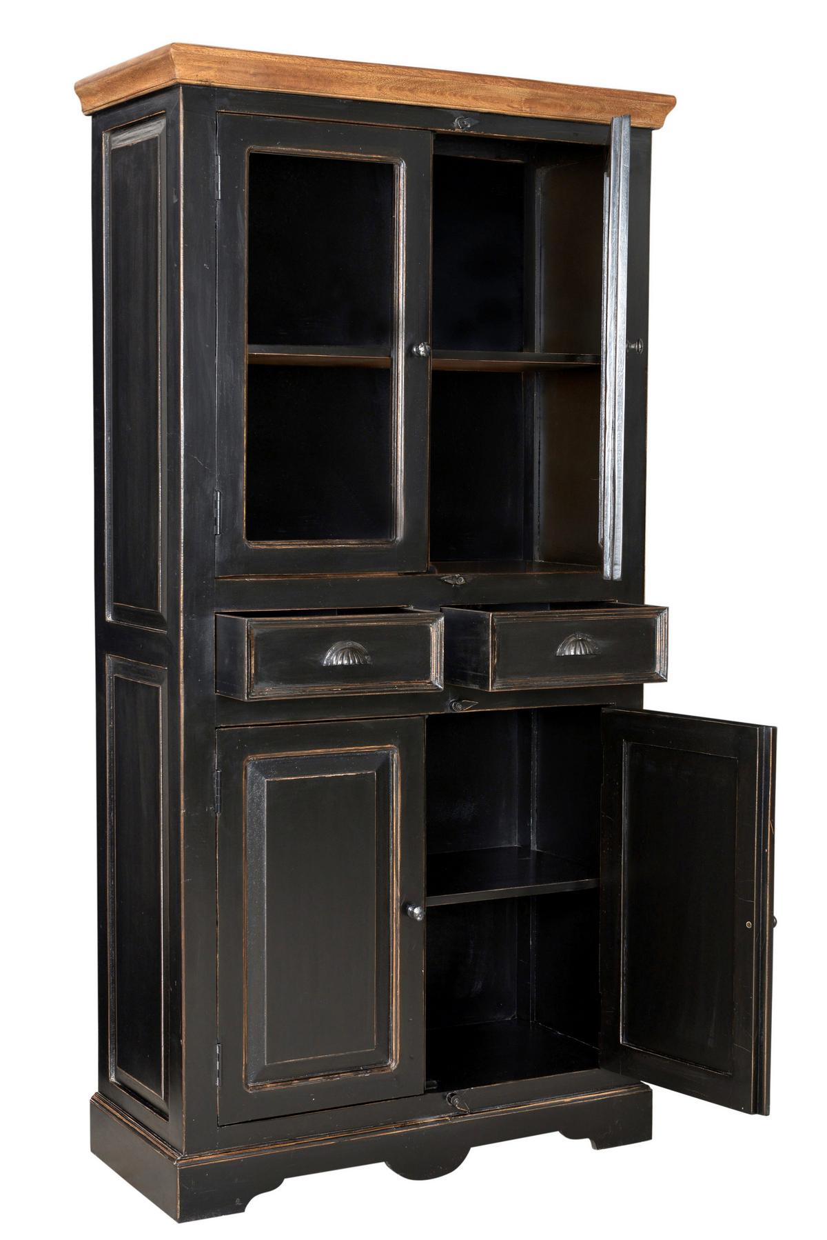 VITRINE Honig/Schwarz B: 90cm - Schwarz/Honig, Design, Glas/Holz (90/180/40cm) - MID.YOU
