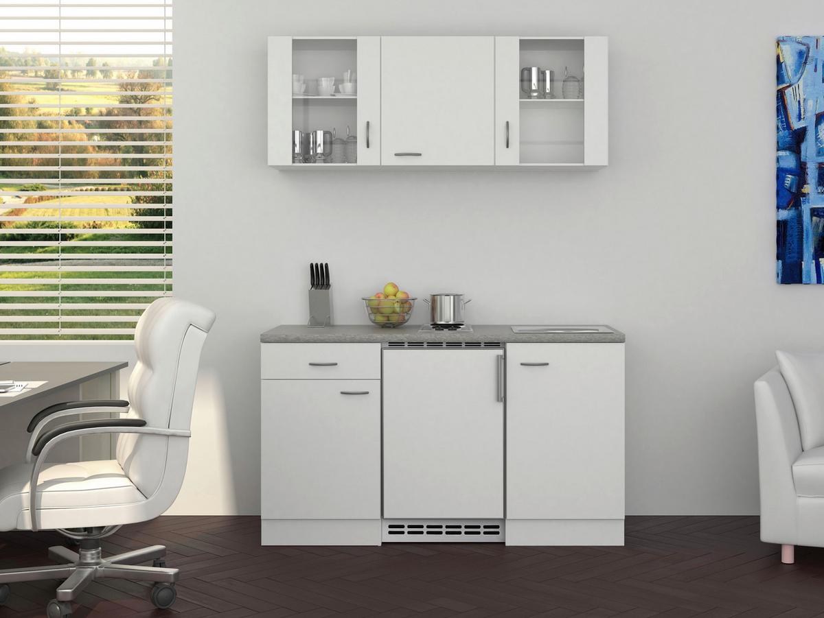 Miniküche mit Kühlschrank + Kochfeld 150,5 cm Weiß/Grau - Hellgrau/Weiß, MODERN, Glas/Holzwerkstoff (150,5cm) - FlexWell