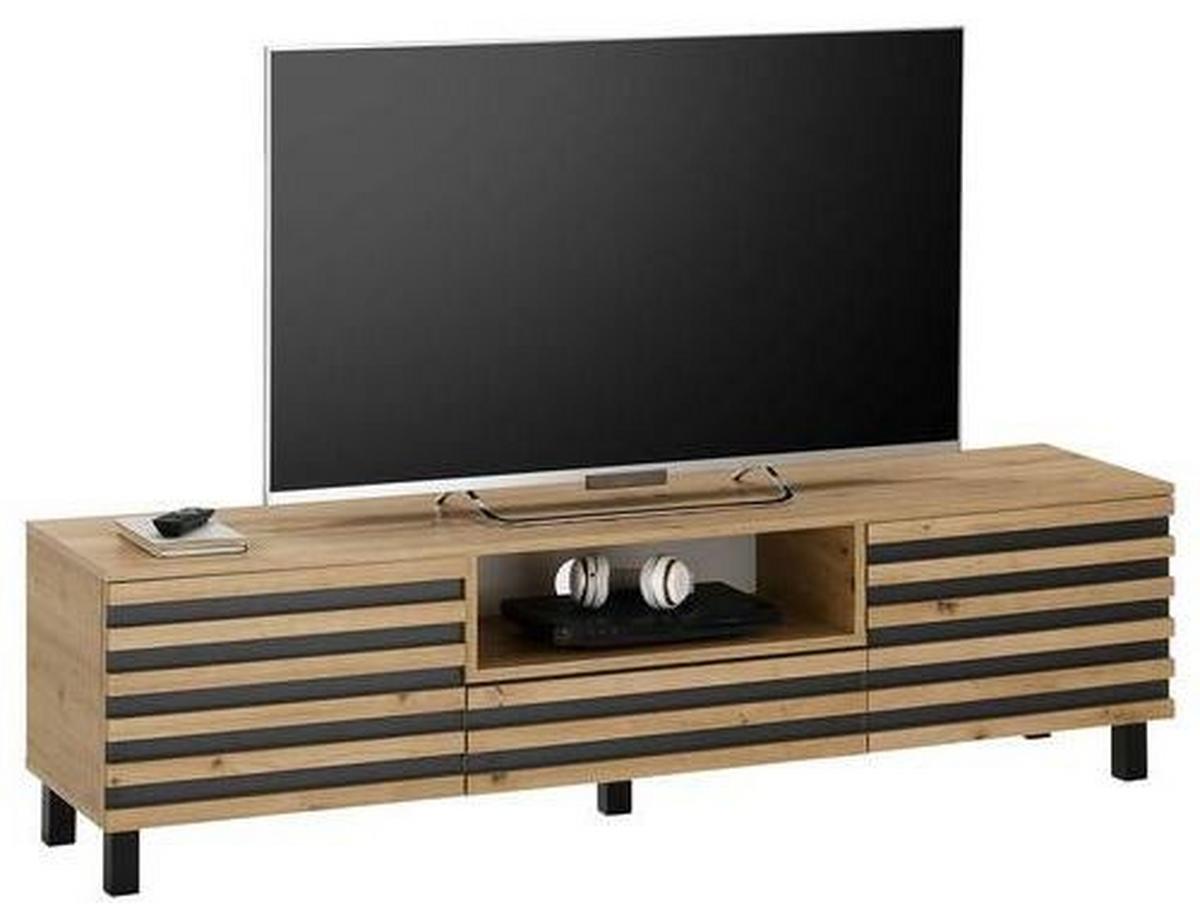 Tv-szekrény Ankara 166/44 Cm - fekete/Artisan tölgy, Design, faalapú anyag (166/44/40cm) - Livetastic