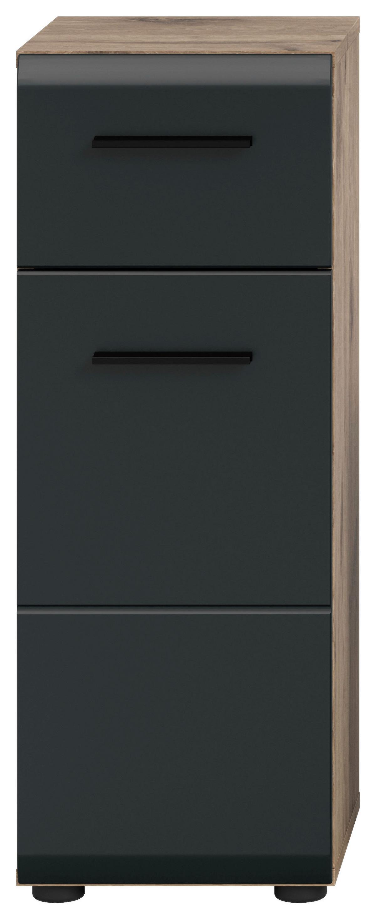 Midischrank Ice Schwarz/Eiche Dekor B: 30cm - Eiche dunkel/Schwarz, Basics, Holzwerkstoff (30/80/30cm) - MID.YOU
