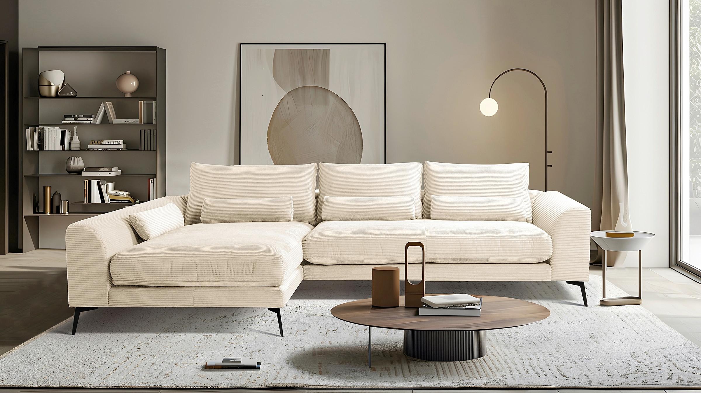 Ecksofa Berlin Creme Cord 172x313 cm - Creme/Schwarz, Design, Textil (172/313cm) - P & B