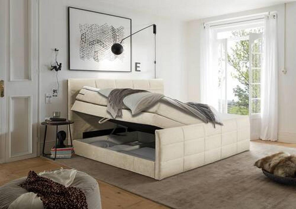 Boxspringbett Mit Topper & Bettkasten 180x200 Bolivia - Creme/Schwarz, MODERN, Holzwerkstoff/Textil (180/200cm) - MID.YOU