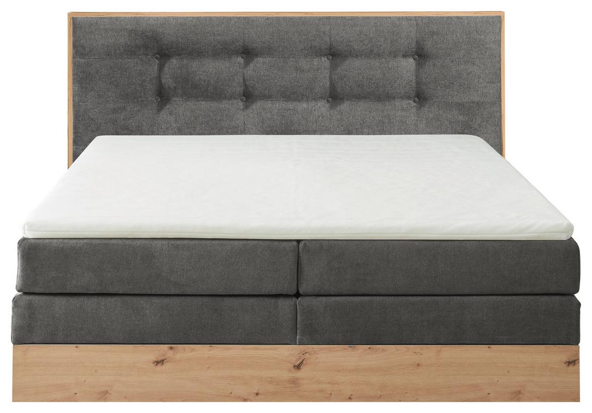 Boxspringbett Mit Topper, Bettkasten 180x200 Preston - Anthrazit, MODERN, Holz/Holzwerkstoff (180/200cm) - Livetastic