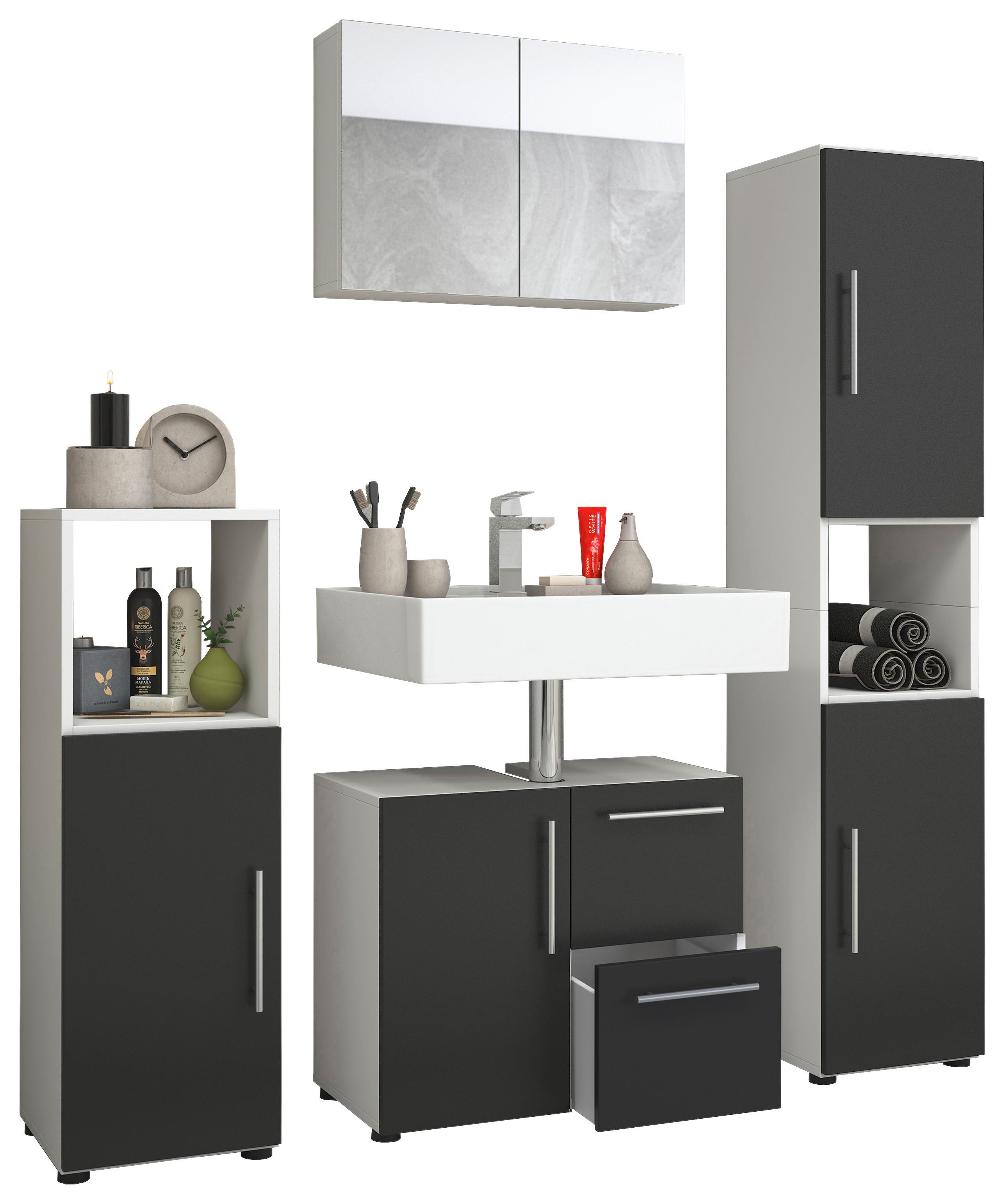 Badmöbel-Set 4-Tlg. Flandu B: 123 cm Schwarz/Weiß - Schwarz/Weiß, KONVENTIONELL, Holzwerkstoff (120cm) - MID.YOU