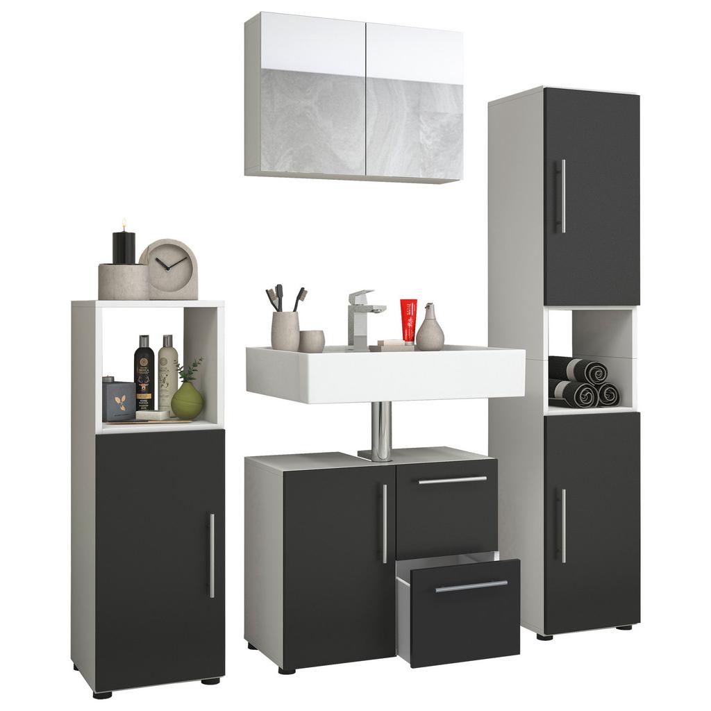 Badmöbel-Set 4--Teilig. Flandu B: 123 cm Schwarz/Weiß