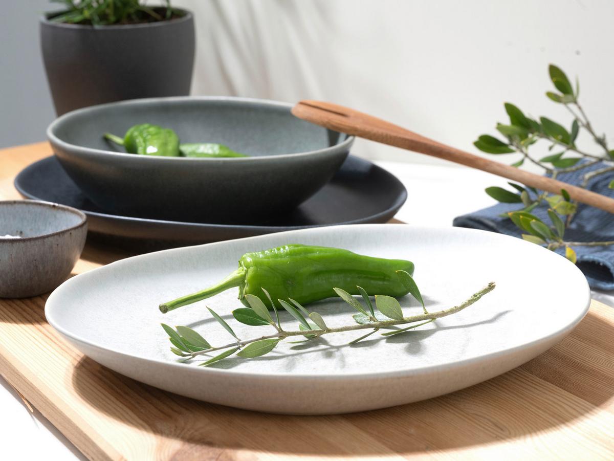 Tafelservice Pietra 8-Tlg. Keramik, Anthrazit/Creme/Grau - Anthrazit/Creme, Basics, Keramik - Creatable