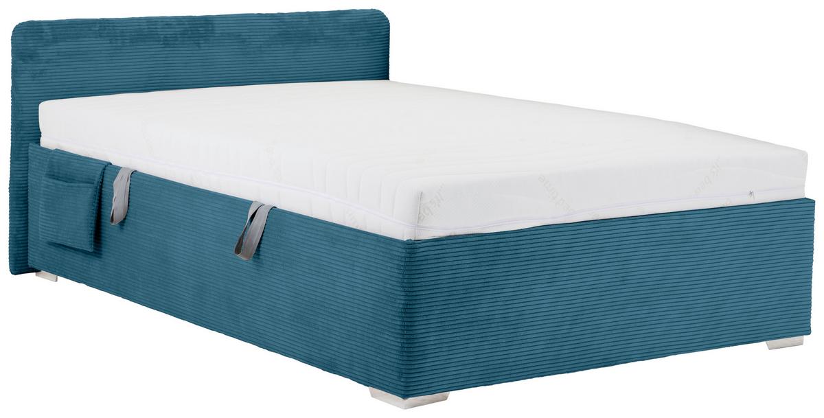 Postel Remi s bočnicemi 120x200, potah pastelově modrý - barvy chromu/přírodní barvy, Konvenční, dřevo/textil (120/200cm)