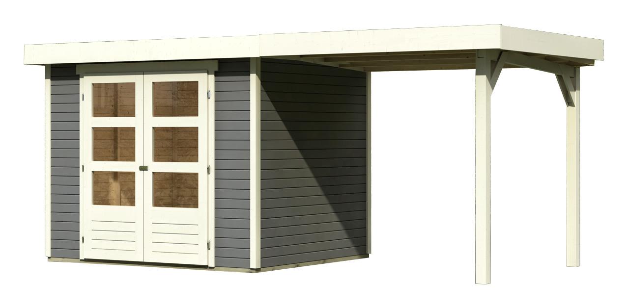 Gartenhaus m. Anbaudach terragrau 482x211x217cm