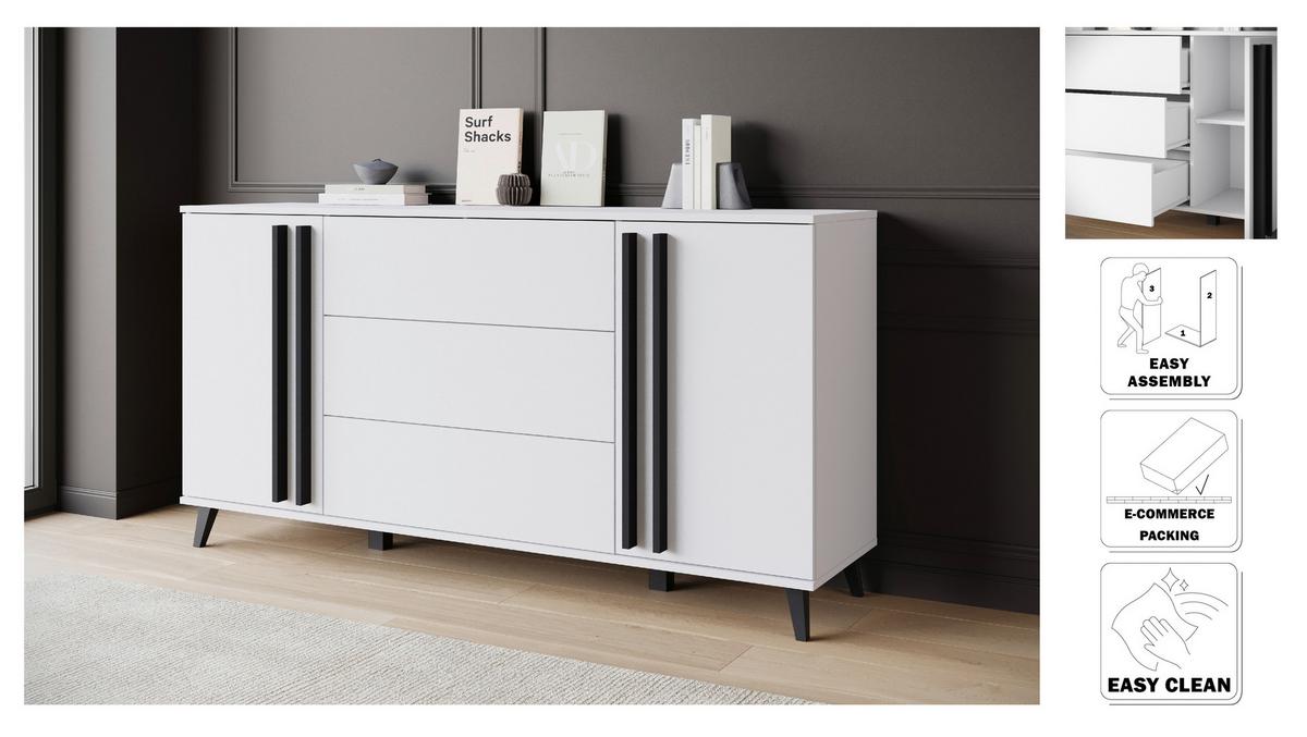 SIDEBOARD Helsinki Weiß B: 150cm - Schwarz/Weiß, Trend, Holzwerkstoff (150/77,8/39,5cm) - P & B