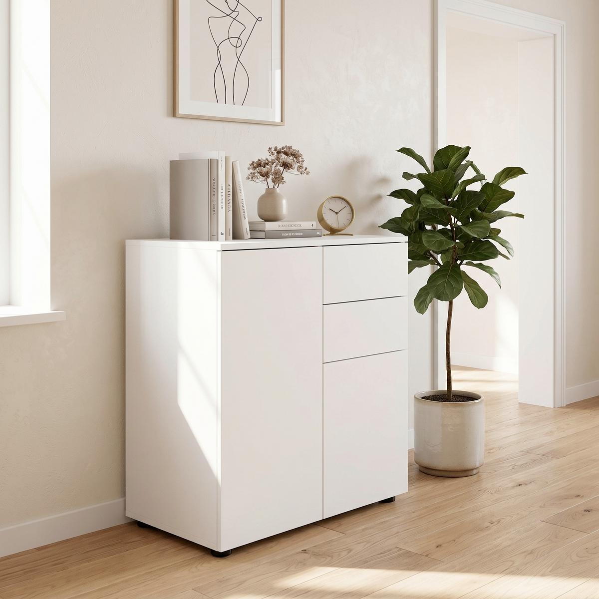 Kommode Dalrosa Weiß - Anthrazit/Weiß, MODERN, Holzwerkstoff (70/77/39cm) - MID.YOU