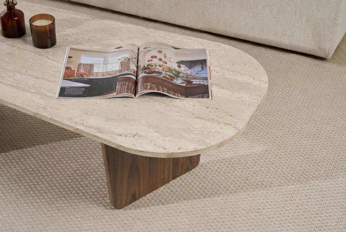 Couchtisch Ovalis Creme/Walnussfarben L: 130cm - Walnussfarben/Creme, Design, Holzwerkstoff (130/65/40cm) - MID.YOU