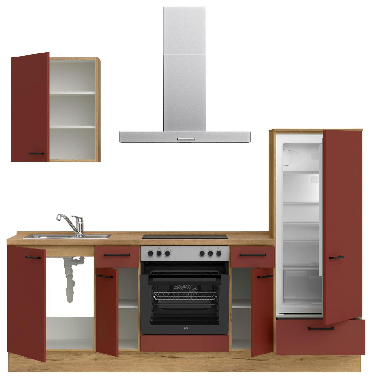 Küchenleerblock Easytouch Low-Line, L2 Rechts - Eichefarben/Rot, MODERN, Holzwerkstoff (240cm) - Nobilia