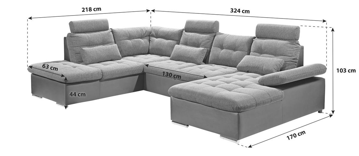 Sedací souprava ve tvaru U JAKARTA šedá / černá - šedá/černá, Design, textil/plast (218/324/170cm) - MID.YOU