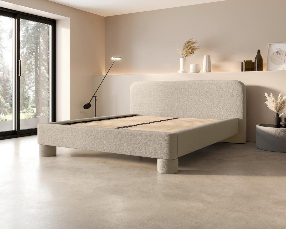 Polster Bett Bill 120 Creme LF: 120x200 cm - Creme/Schwarz, MODERN, Textil/Metall (140/200cm) - MID.YOU