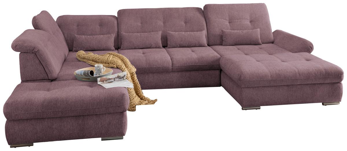 Wohnlandschaft Dalida Mit Schlaffunktion Brombeere - Chromfarben/Brombeere, Design, Textil (254/376/195cm) - Livetastic