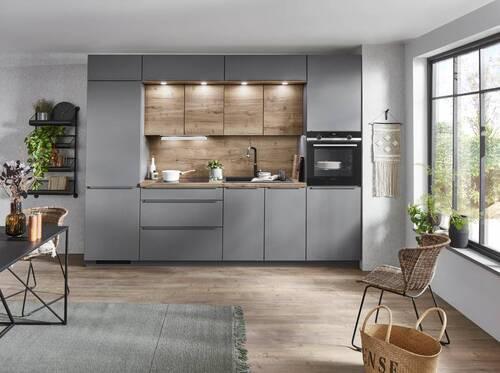 Küchenzeile Toronto/singapur Ohne Geräte B: 300 Cm Grau - Basics, Holzwerkstoff (300cm) - Vertico