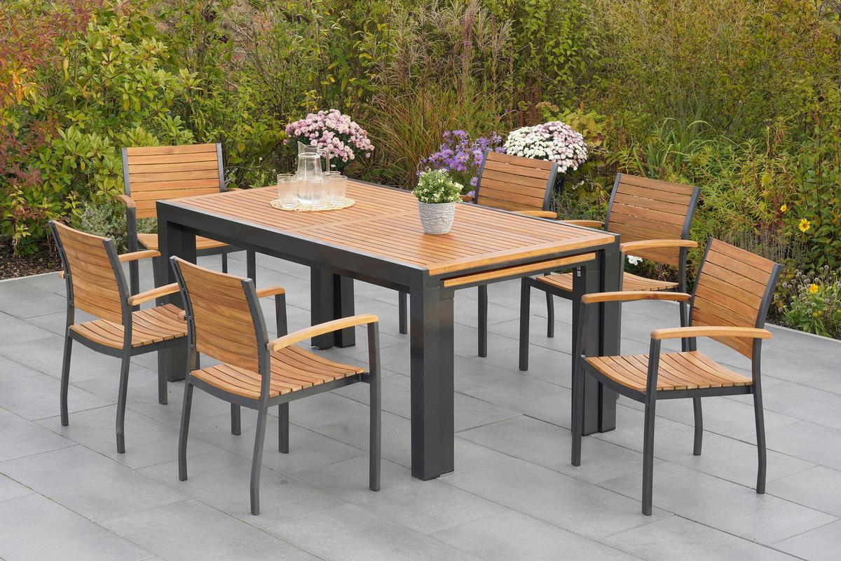 Gartengarnitur Santorin - Graphitfarben/Naturfarben, MODERN, Holz/Metall - Gardenson