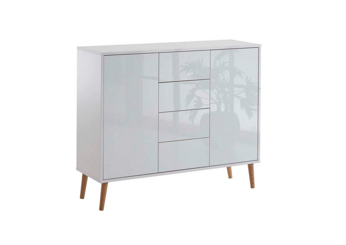 Kommode 105,5 cm Mailand Typ 11 + Hf, Weiß - Weiß Hochglanz/Eiche Artisan, MODERN, Holzwerkstoff (105,5/86/33cm) - MID.YOU