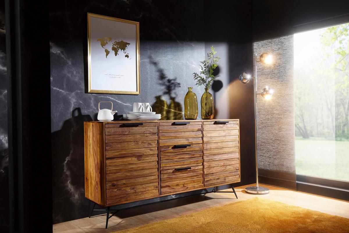 Sideboard Sheesham Sheeshamfarben B: 160 cm - Sheeshamfarben/Schwarz, Design, Holz (160/88/40cm) - MID.YOU