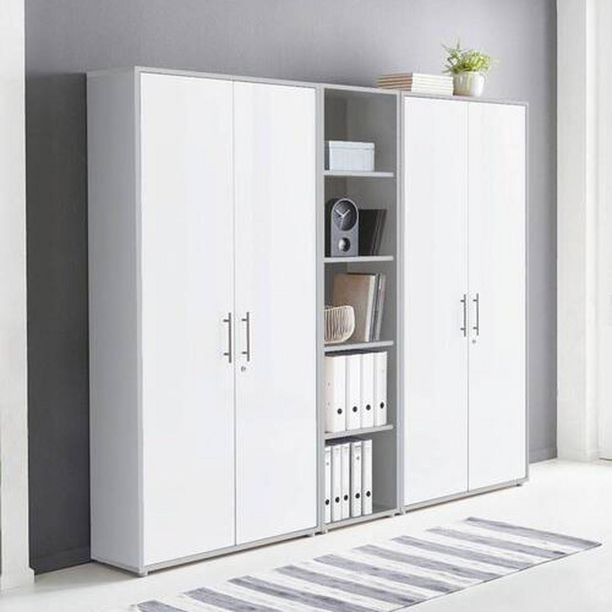 Office Edition B: 212,9 Cm Grau/weiß - Weiß/Grau, MODERN, Holzwerkstoff (212,9/185,6/33cm) - MID.YOU
