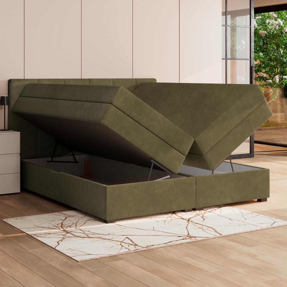 Boxspringbett mit Topper & Bettkasten 200x200 Lauro - Schwarz/Grün, Trend, Textil (200/200cm)