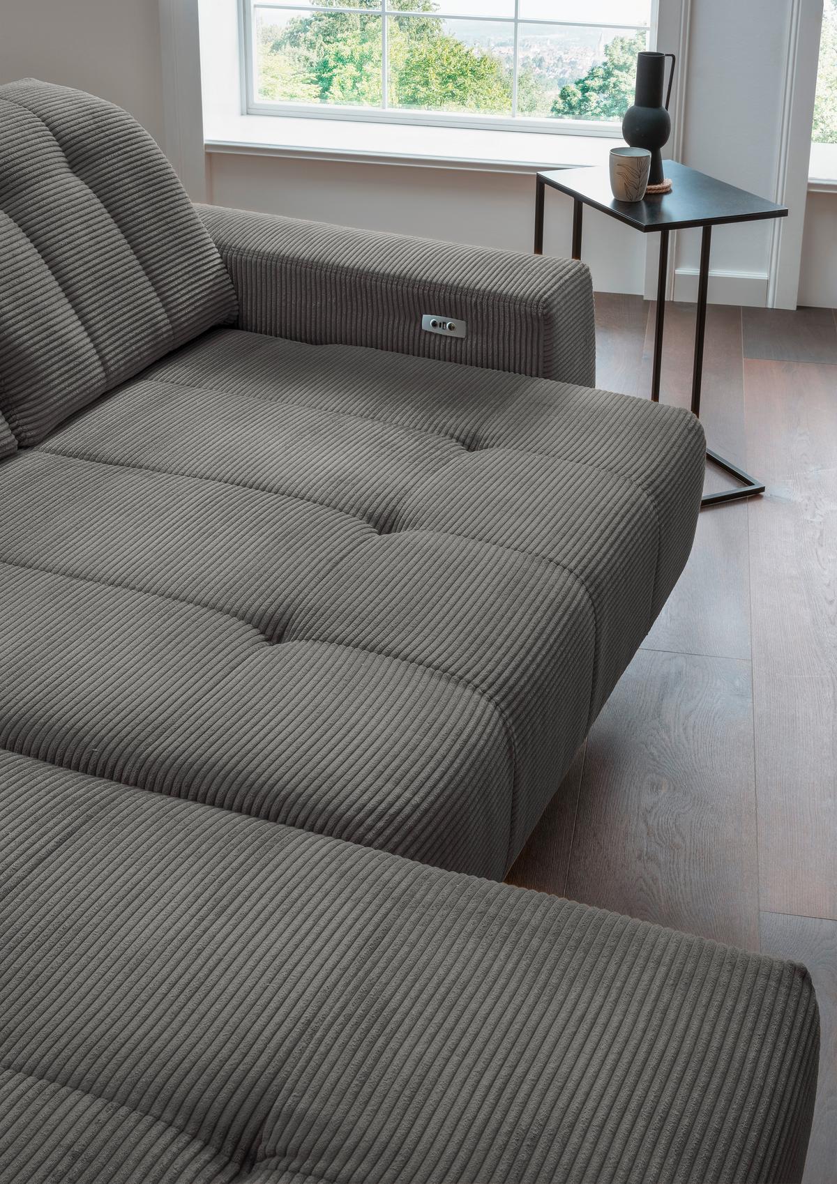 Ecksofa mit USB Anschluss Sano, Grau, S: 200x261 cm - Schwarz/Grau, MODERN, Textil (200/261cm) - Livetastic