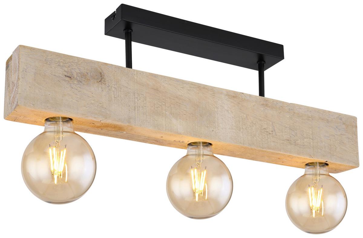 Deckenleuchte Adalie L: 60 Cm - Dunkelbraun/Schwarz, Natur, Holz/Metall (60/6/19cm) - Globo