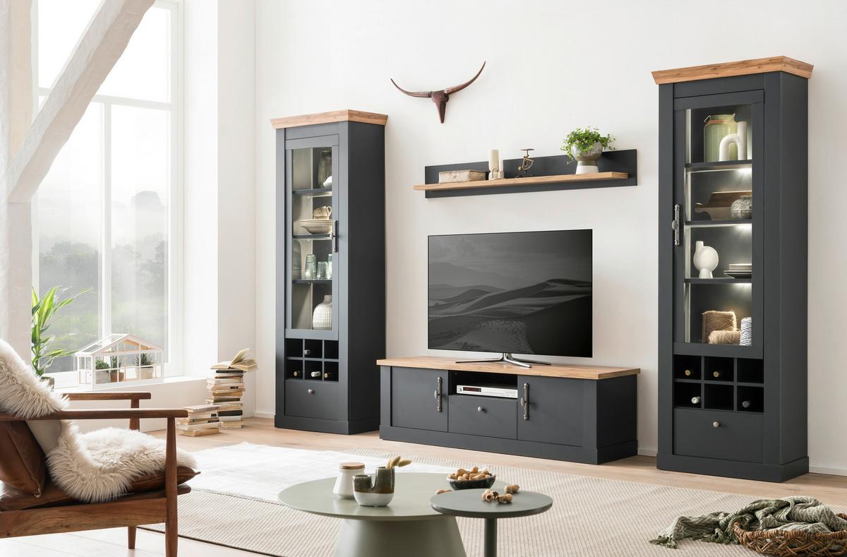 Wandboard Catania Anthrazit/Eiche Dekor B: 150cm - Anthrazit/Eiche Wotan, Design, Holzwerkstoff (150/20/20cm) - MID.YOU