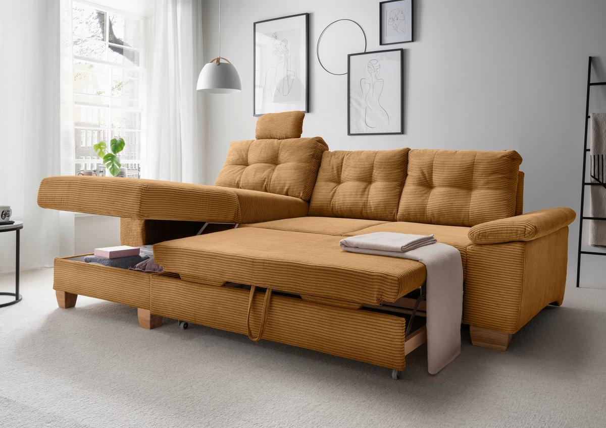 Ecksofa Brizzini Goldfarben S: 176x270 Cm - Goldfarben/Naturfarben, MODERN, Textil (176/270cm) - Livetastic