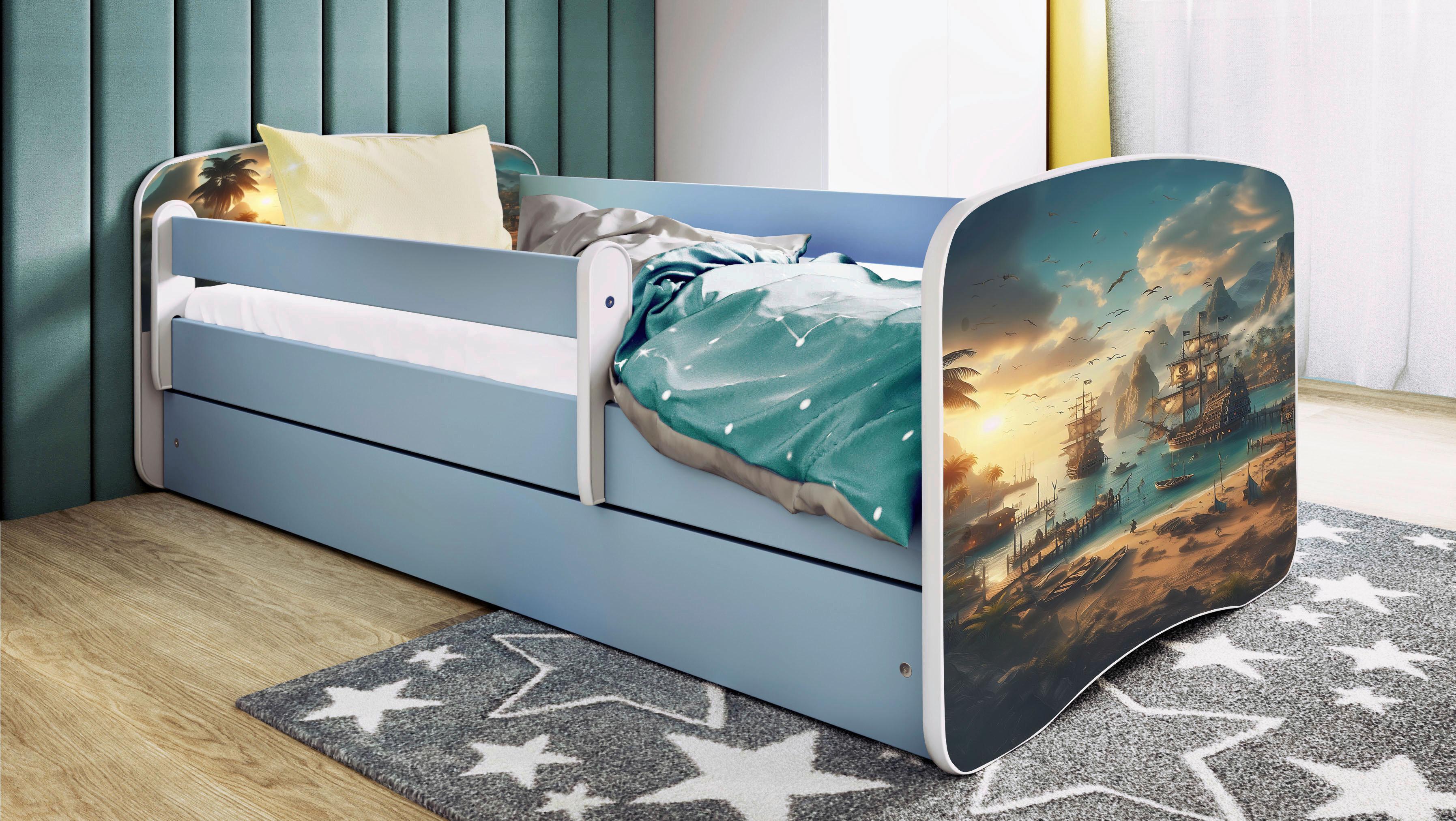 Kinder-/Juniorbett Babydreams Blau/Weiß B: 80cm - Blau/Birkefarben, MODERN, Holz/Holzwerkstoff (80/160cm) - MID.YOU