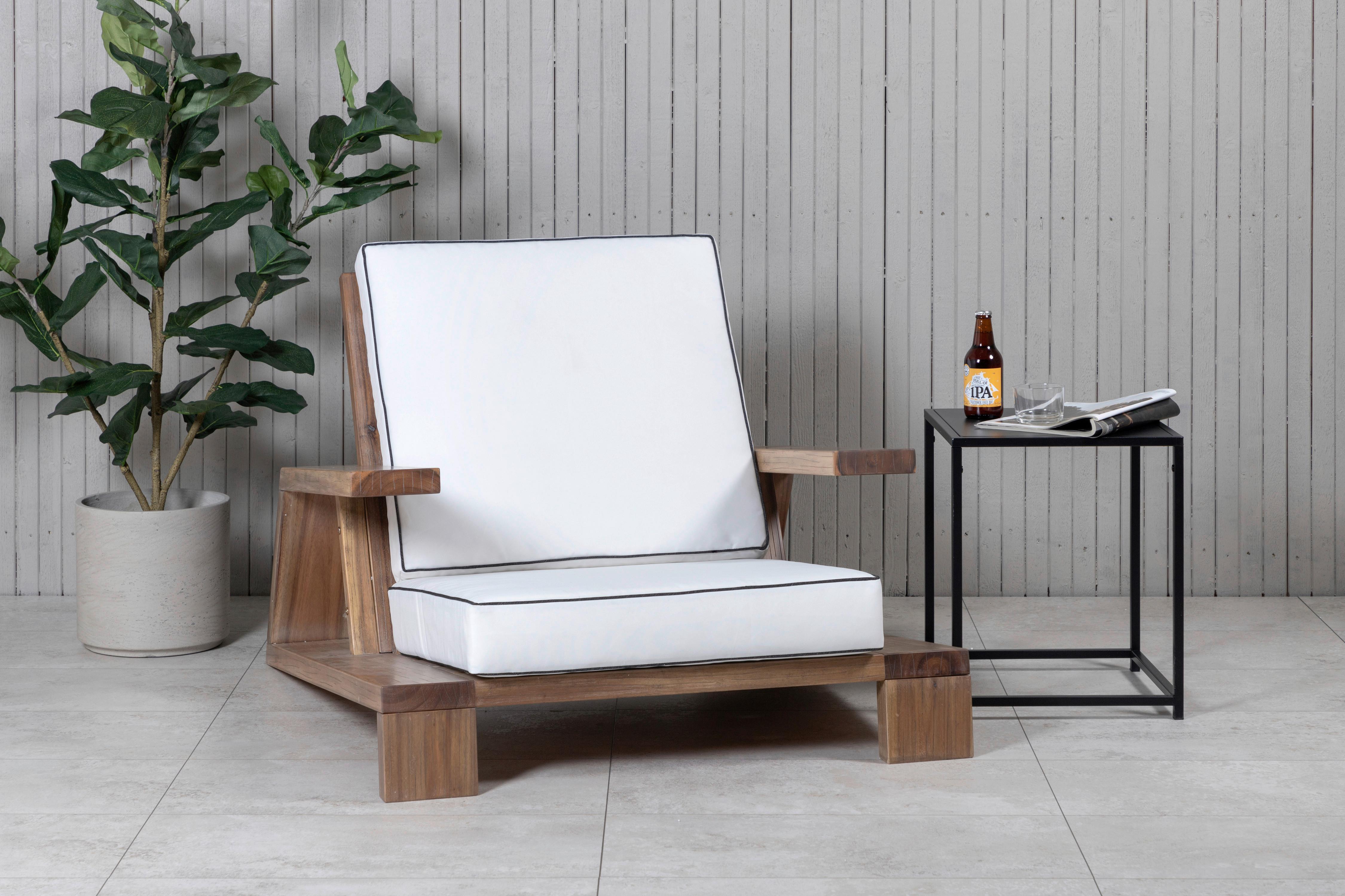 Loungesessel Daria - Weiß/Akaziefarben, KONVENTIONELL, Holz (100/70/92cm) - Gardenson