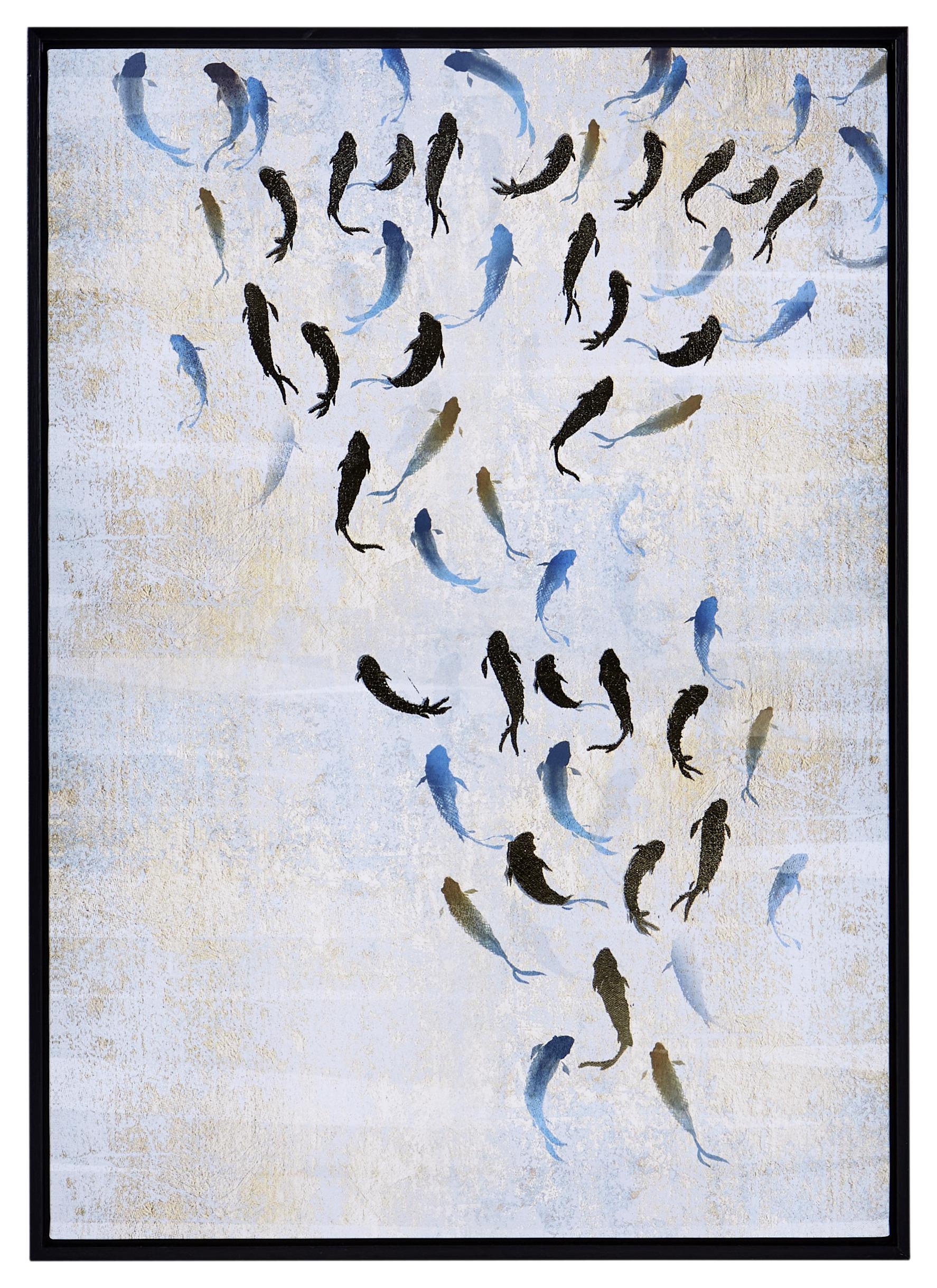 Leinwandbild Dahee Fische Schwarz/Multicolor 50x70 cm - Blau/Goldfarben, Basics, Holzwerkstoff/Kunststoff (50/70cm) - Luca Bessoni