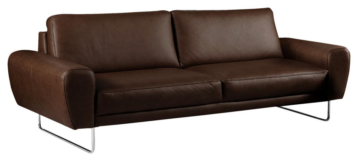 3-sitzer-sofa Spring Dunkelbraun Chrom B: 207 Cm - Chromfarben/Dunkelbraun, Design, Leder (207/85/92cm) - Livetastic