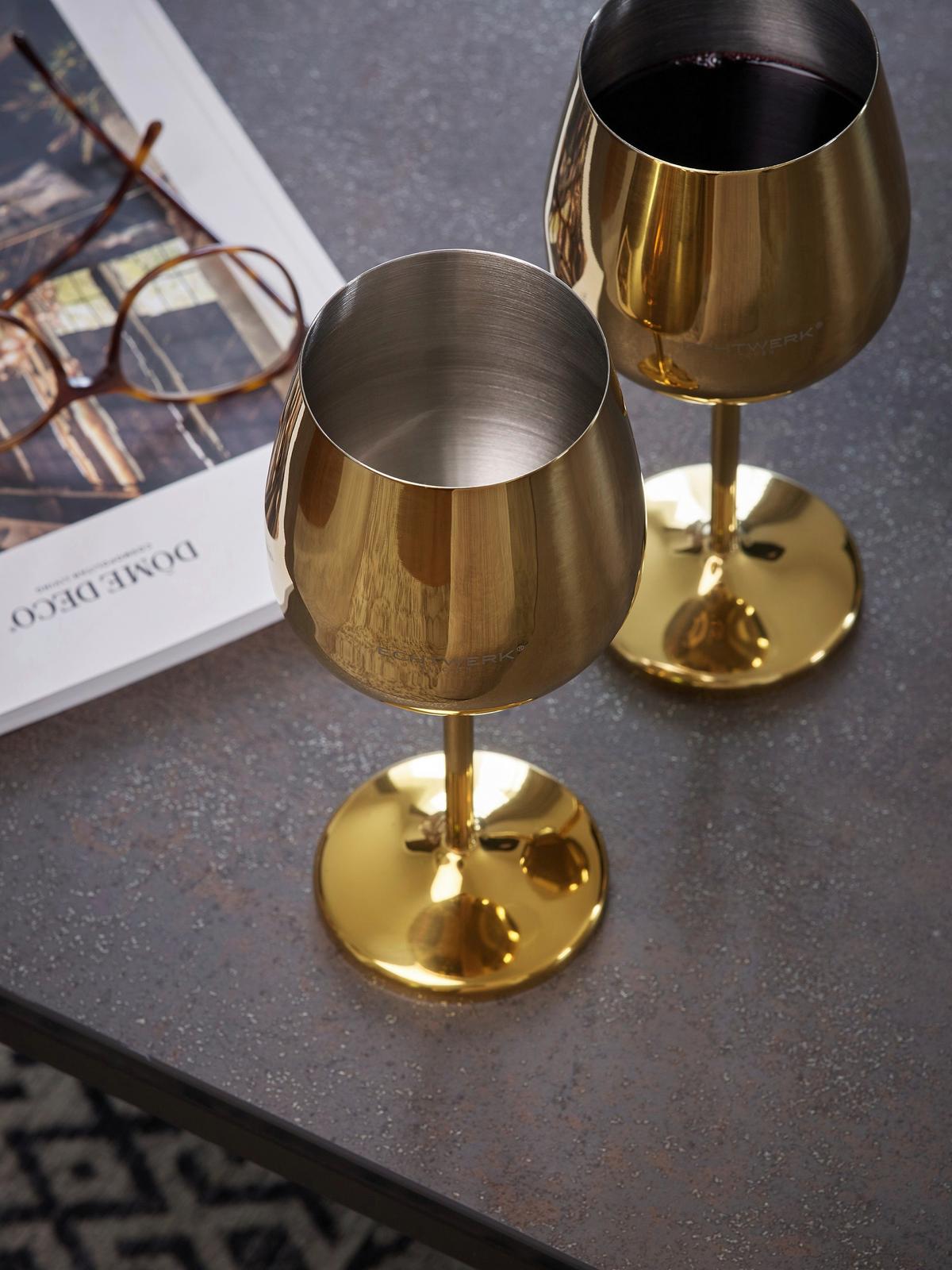 Weinglas 6er-Set Je ca. 500 ml - Goldfarben, Trend, Metall - Echtwerk