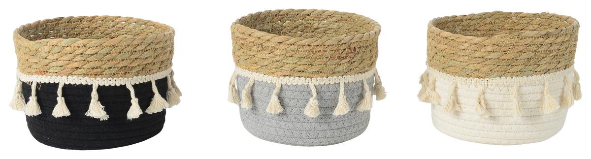 Aufbewahrungskörbchen Lisa - Schwarz/Weiß, KONVENTIONELL, Naturmaterialien/Textil (18/13cm) - Ondega