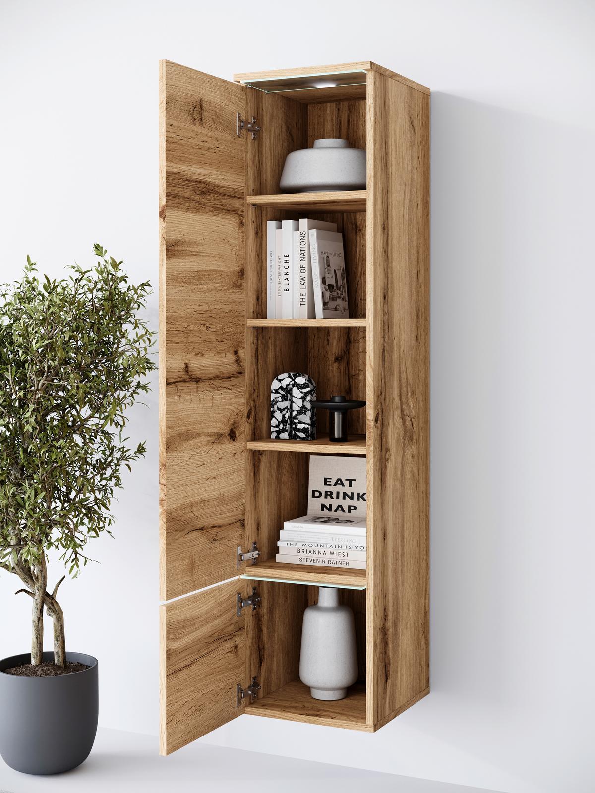 Hochschrank Vera Eiche Wotan Dekor B: 30cm - Eiche Wotan/Grau, Design, Holzwerkstoff (30/130/33cm) - Livetastic