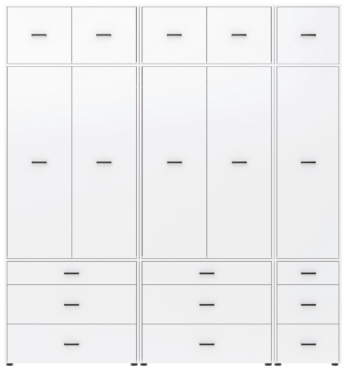 Drehtürenschrank mit Schubladen 225 cm Kivo, Weiß - Weiß, Basics, Holzwerkstoff (225/239,40/52,1cm)