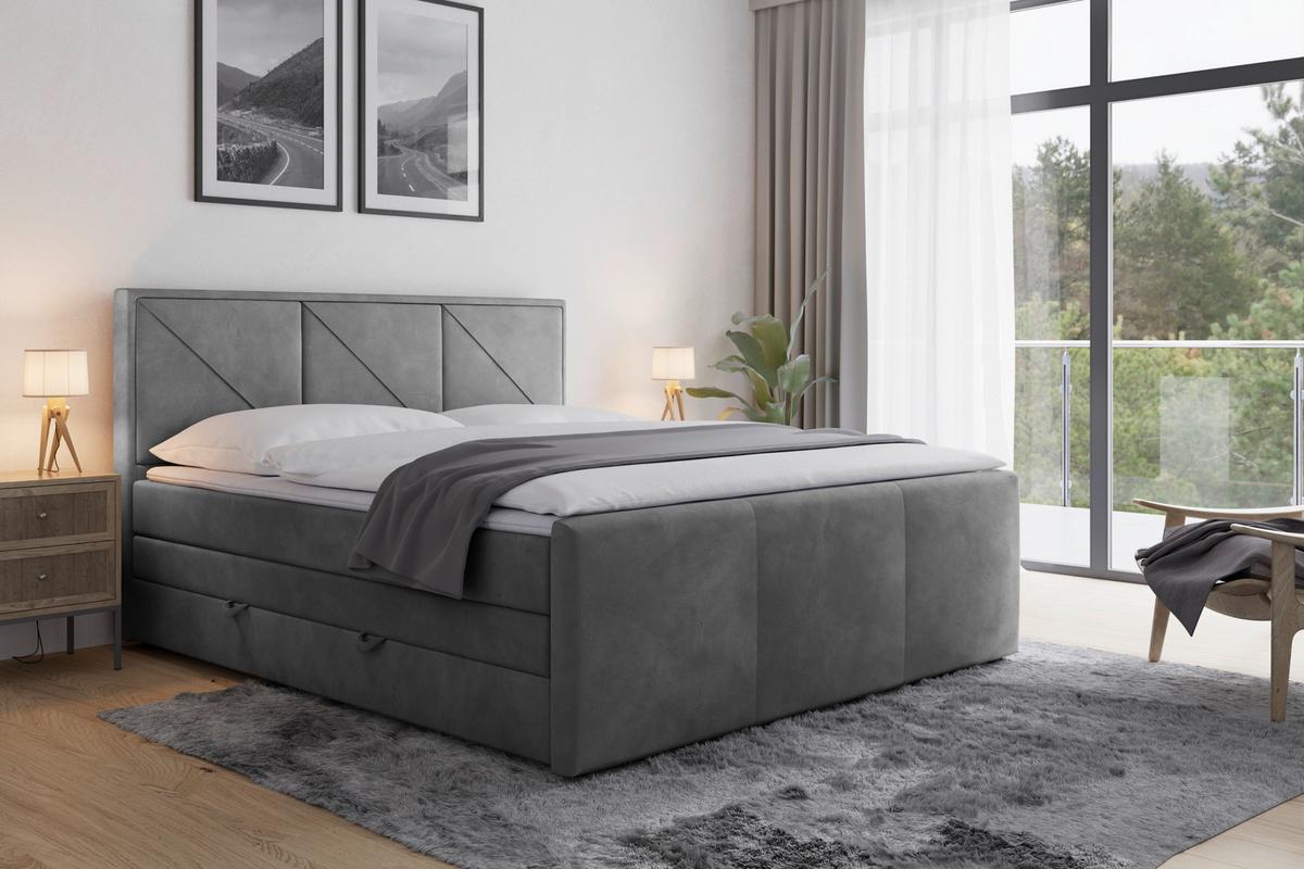 Boxspringbett mit Bettkasten Bologna 180x200 cm Hellgrau - Hellgrau/Schwarz, MODERN, Holzwerkstoff/Kunststoff (180/200cm) - MID.YOU