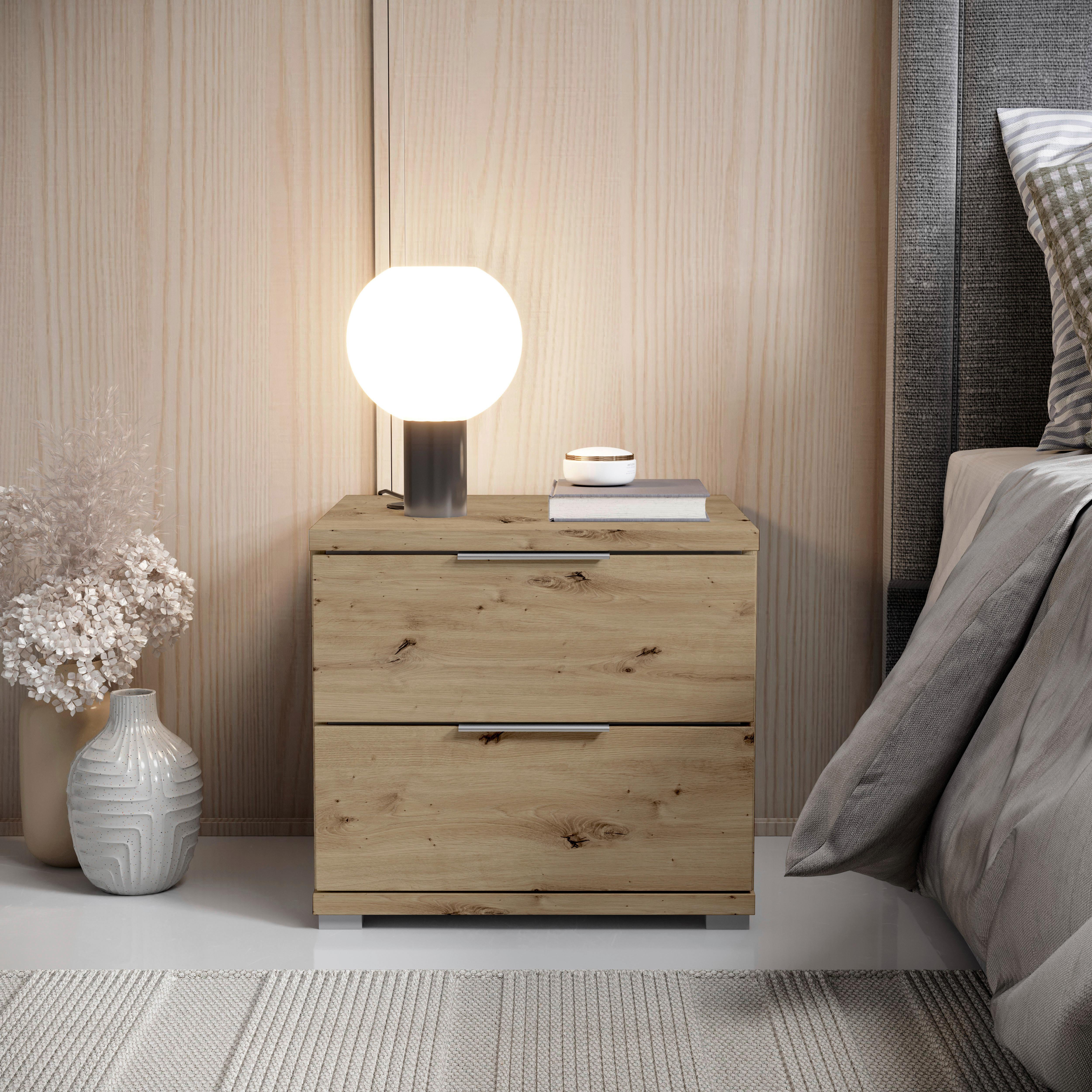 Nachtkästchen Smilla 2l E - Alufarben/Eiche Artisan, KONVENTIONELL, Holzwerkstoff (46/43/42cm)