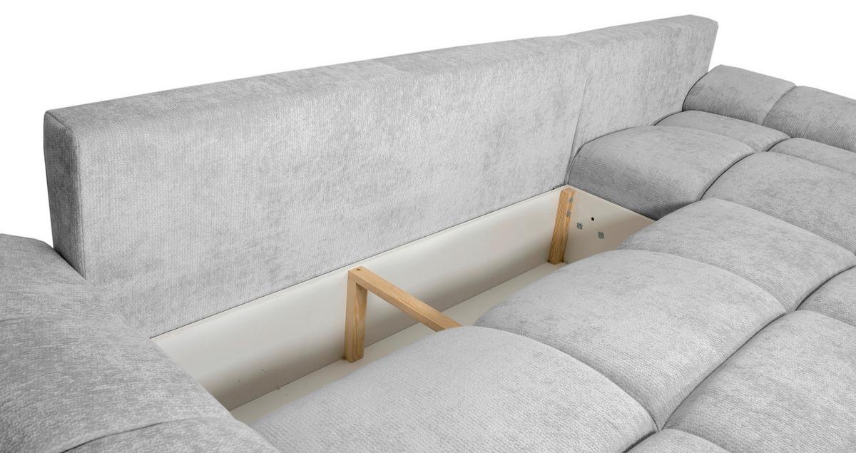 ECKSCHLAFSOFA Ramon, Hellgrau S: 296x182 cm - Chromfarben/Beige, Trend, Textil (296/182cm)