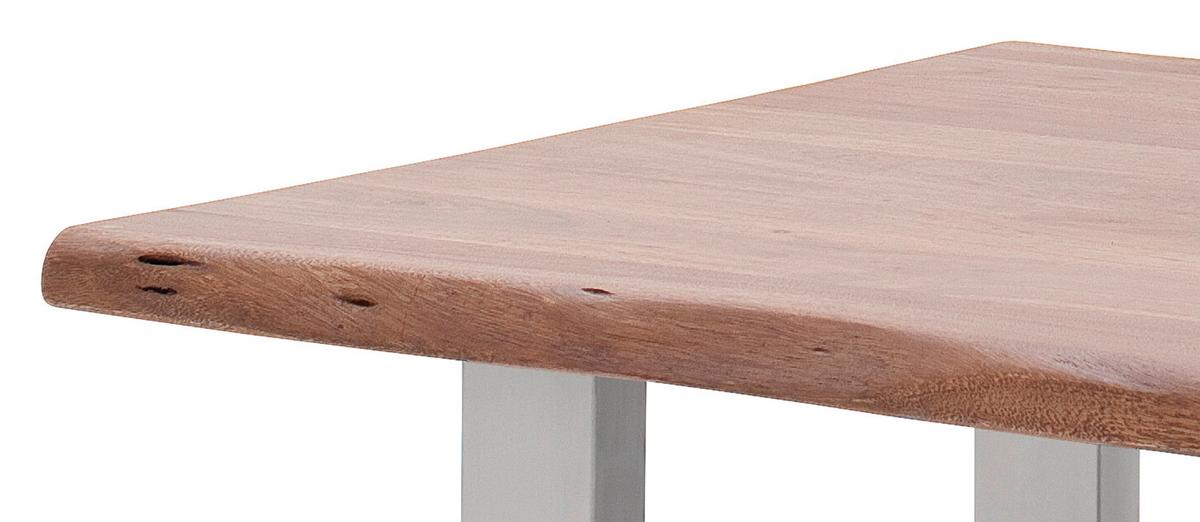 Couchtisch Holz mit Massiver Tischplatte Cartagena, Akazie - Edelstahlfarben/Walnussfarben, MODERN, Holz/Metall (75/45/75cm)