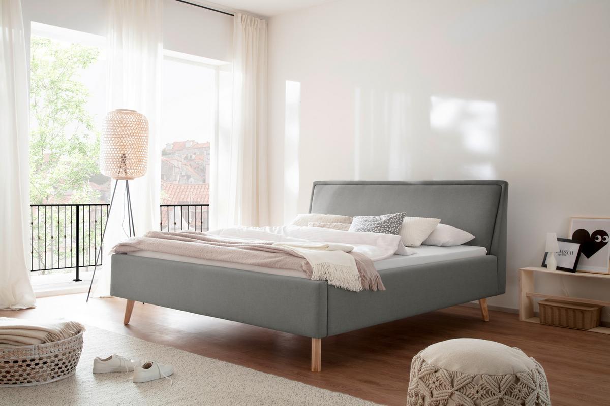 Polsterbett Frieda 180x200cm Hellgrau - Eichefarben/Hellgrau, KONVENTIONELL, Textil (180/200cm) - Livetastic