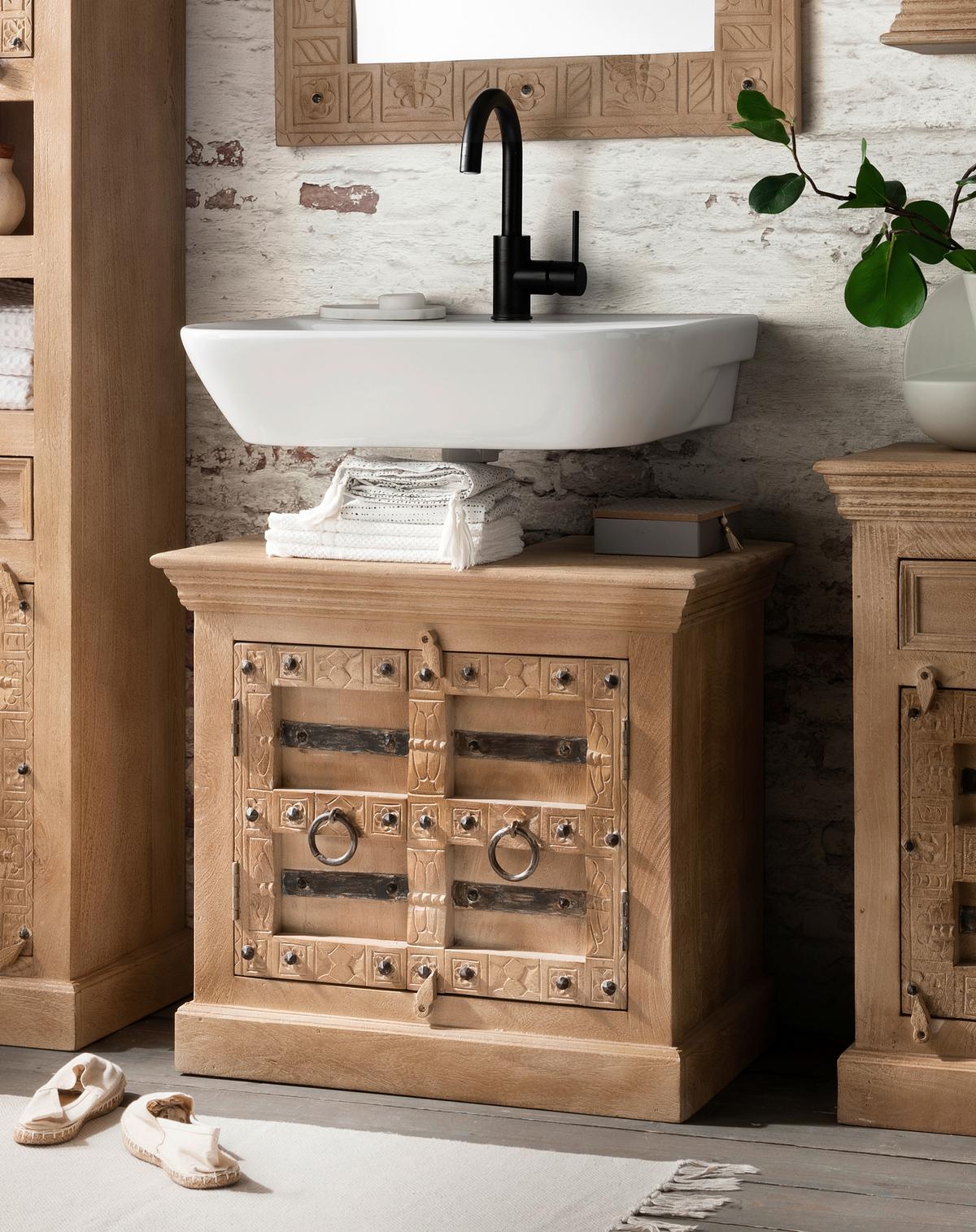 BADEZIMMER Mangolholz 5-teilig - Naturfarben, Basics, Holz - Livetastic